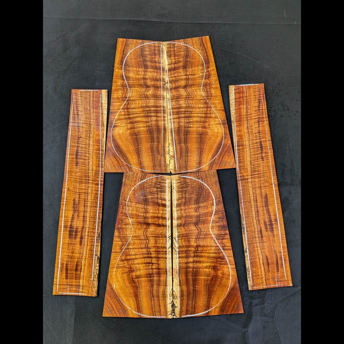 Hawaiian Koa 4A+ Curly Tenor Ukulele Tonewood Set - Top, Back
